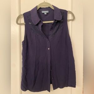 ModCloth blue button down top | sleeveless | Peter Pan collar